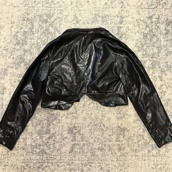 Bisou Bisou Cropped Leather Jacket with Button Details - Picture 2 of 5